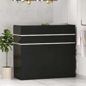 fufu&gaga reception desk with counter, 3 drawers & storage shelves, reception counter table with private panels, for salon reception room checkout office, black (47.3" w x 18.3" d x 43.3" h)