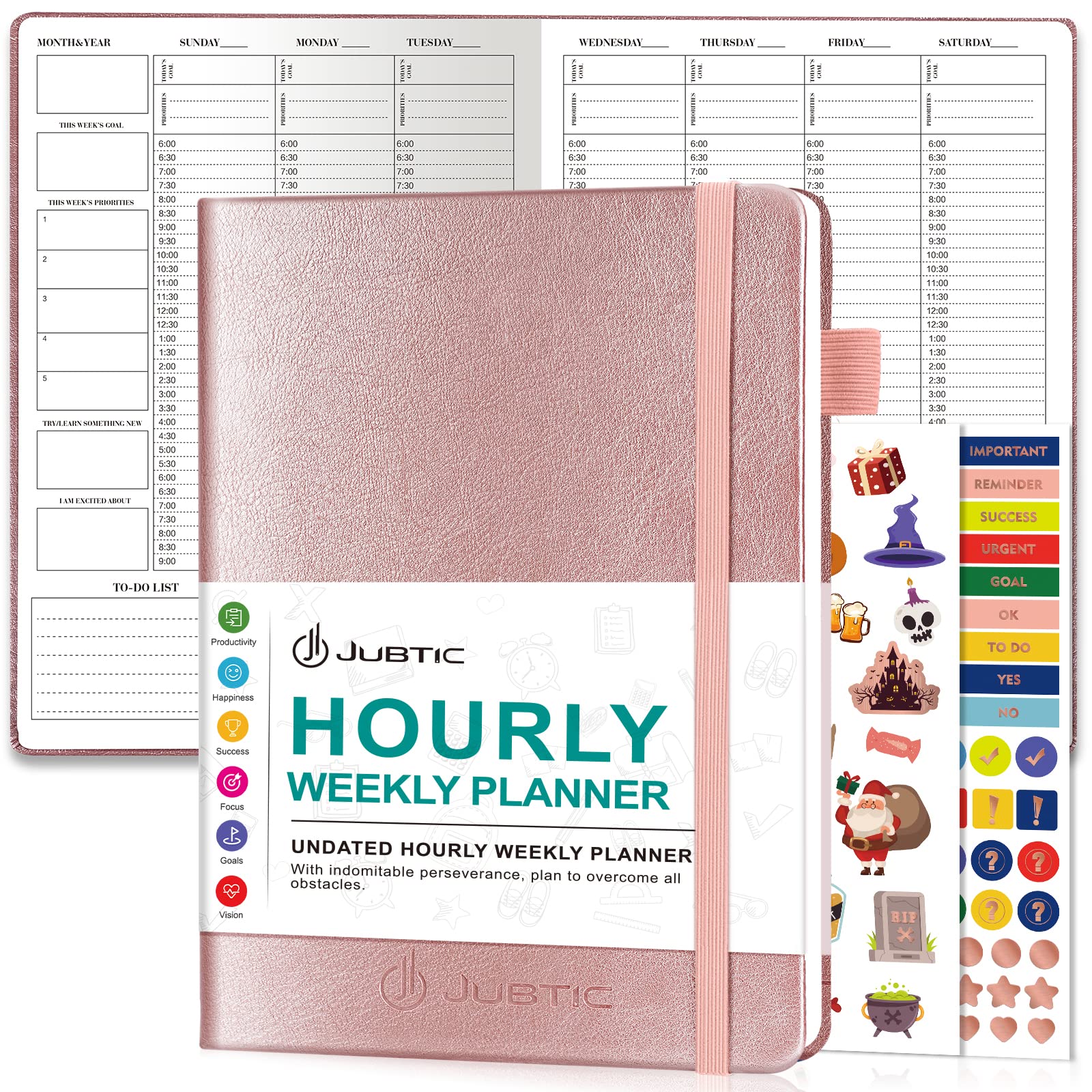 Planner – Undated Weekly & Monthly Life Planner with Time Slots, Appointment Book and Daily Organizer, Lasts 1 Year, A4 Size Hardcover – Rose Gold