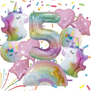 Unicorn Balloons Unicorn Birthday Party Decorations for Girls with Heart Star Rainbow Balloons Wedding Baby Shower Unicorn Party Supplies (Number 5)