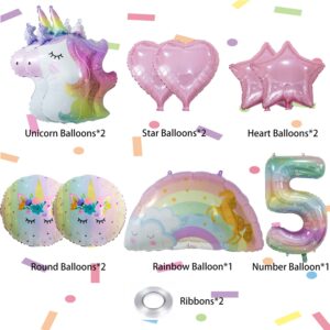 Unicorn Balloons Unicorn Birthday Party Decorations for Girls with Heart Star Rainbow Balloons Wedding Baby Shower Unicorn Party Supplies (Number 5)