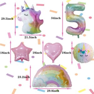 Unicorn Balloons Unicorn Birthday Party Decorations for Girls with Heart Star Rainbow Balloons Wedding Baby Shower Unicorn Party Supplies (Number 5)