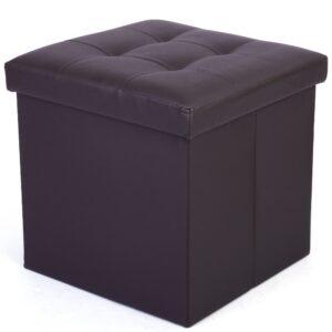 lotfancy storage ottoman cube, brown foot stool ottoman,13x12x12 inch square ottoman with lid, faux leather seat for dorm