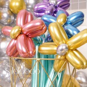 SULALABOO Metallic 260 Balloons 80PCS Multicolored Latex Long Shiny Balloon to Twisting Flowers Animals for Birthday Party Anniversary Wedding or Other Party Events and Festivals