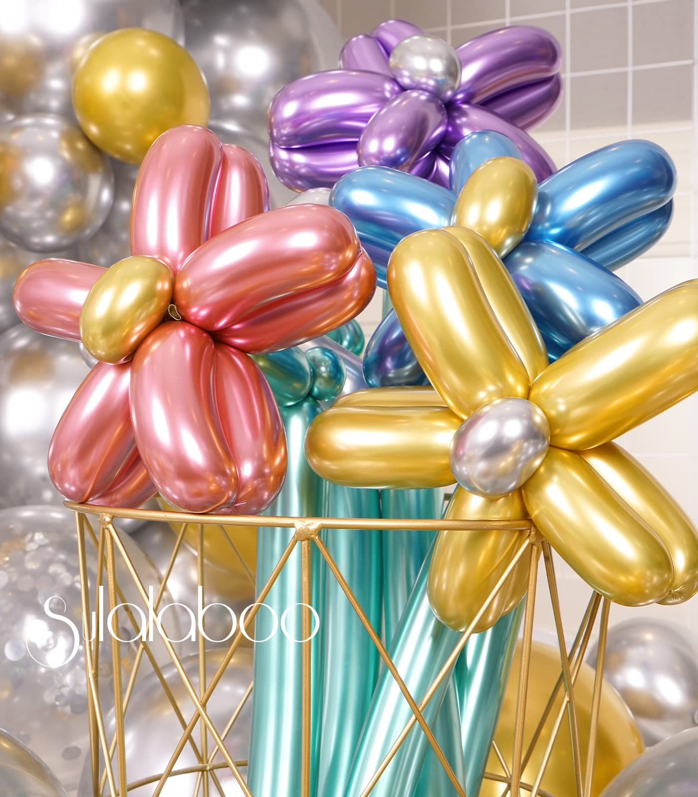 SULALABOO Metallic 260 Balloons 80PCS Multicolored Latex Long Shiny Balloon to Twisting Flowers Animals for Birthday Party Anniversary Wedding or Other Party Events and Festivals