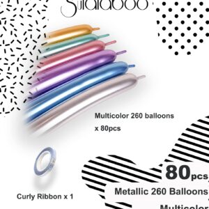 SULALABOO Metallic 260 Balloons 80PCS Multicolored Latex Long Shiny Balloon to Twisting Flowers Animals for Birthday Party Anniversary Wedding or Other Party Events and Festivals