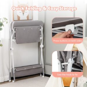 BABY JOY Portable Baby Changing Table, Foldable Diaper Changing Station w/Wheels, Adjustable Height, Large Storage Rack, Water Basin, Safety Belt, Mobile Nursery Organizer for Newborn Infant (Gray)
