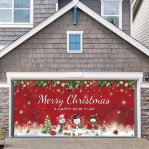 christmas snowman garage door banner cover 6 x 13 ft, extra large fabric winter snowman christmas backdrop photo booth background yard sign for xmas holiday winter new year eve party supplies