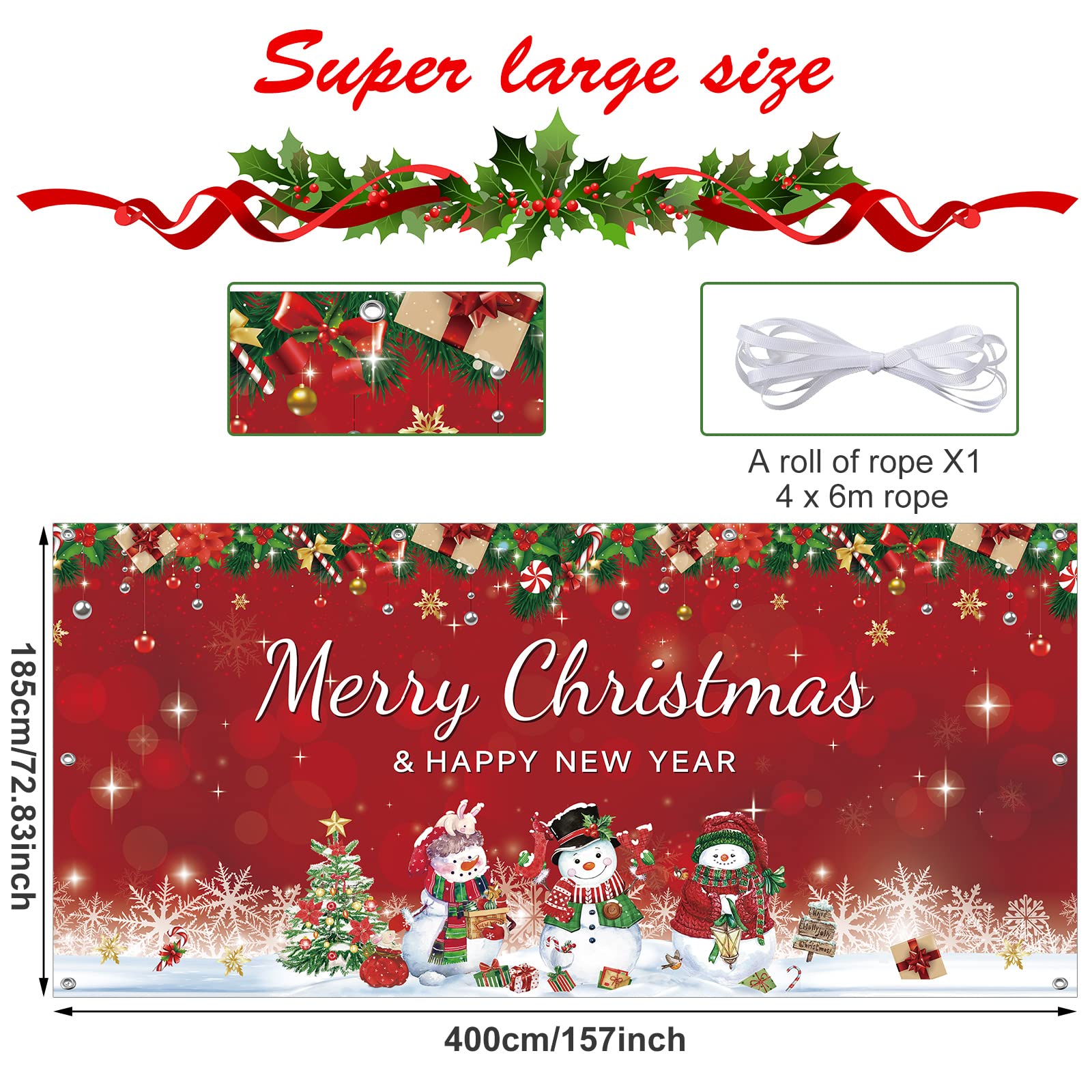 Christmas Snowman Garage Door Banner Cover 6 x 13 ft, Extra Large Fabric Winter Snowman Christmas Backdrop Photo Booth Background Yard Sign for Xmas Holiday Winter New Year Eve Party Supplies