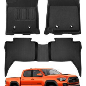 CreeKT for Toyota Tacoma Floor Mats 2023 2022 2021 2020 2019 2018 (Double Cab ONLY), for Toyota Tacoma Accessories 2018-2023 for Tacoma 3rd GenAll Weather Floor Mats Liners