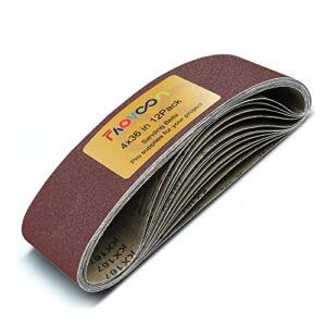 faoyoon 4x36 sanding belts for woodworking, 12 pcs belt sander paper for belt sander (2 pcs of each 60 80 120 180 240 400 grit), no overlapped joint, reinforced glue tape