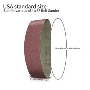 Faoyoon 4x36 Sanding Belts for Woodworking, 12 Pcs Belt Sander Paper for belt sander (2 PCS Of each 60 80 120 180 240 400 Grit), No Overlapped Joint, Reinforced Glue Tape