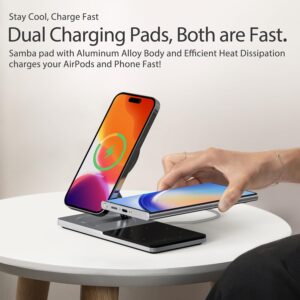 Mag-Safe Charger Stand for iPhone， Wireless Charger Stand for Apple Products, 2 in 1 Magnetic Charging Station for iPhone 15/14/13/12 Series, Airpods 3/2/Pro with Adapter (Sliver)