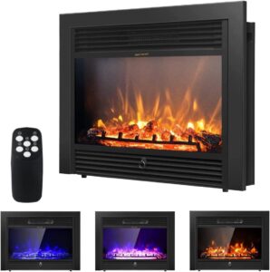 ldaily 28" electric fireplace, 750w/1500w electric fireplace heater with remote, 3-color adjustable flame, recessed wall fireplace electric w/ 8 h timer, electric fireplace inserts for rv home office