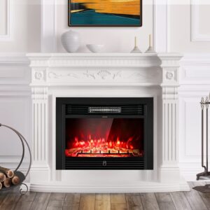 LDAILY 28" Electric Fireplace, 750W/1500W Electric Fireplace Heater with Remote, 3-Color Adjustable Flame, Recessed Wall Fireplace Electric w/ 8 H Timer, Electric Fireplace Inserts for RV Home Office