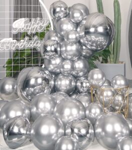 sulalaboo silver metallic balloons arch garland kit 75pcs shiny helium latex chrome shiny different size balloon set for birthday anniversary baby shower wedding party decorations