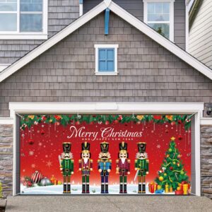 christmas nutcracker garage door banner cover 6 x 13 ft, extra large fabric soldier nutcracker christmas backdrop photo booth background yard sign for xmas holiday winter new year eve party supplies
