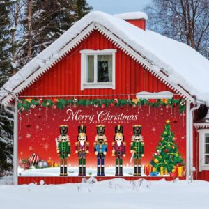 Christmas Nutcracker Garage Door Banner Cover 6 x 13 ft, Extra Large Fabric Soldier Nutcracker Christmas Backdrop Photo Booth Background Yard Sign for Xmas Holiday Winter New Year Eve Party Supplies