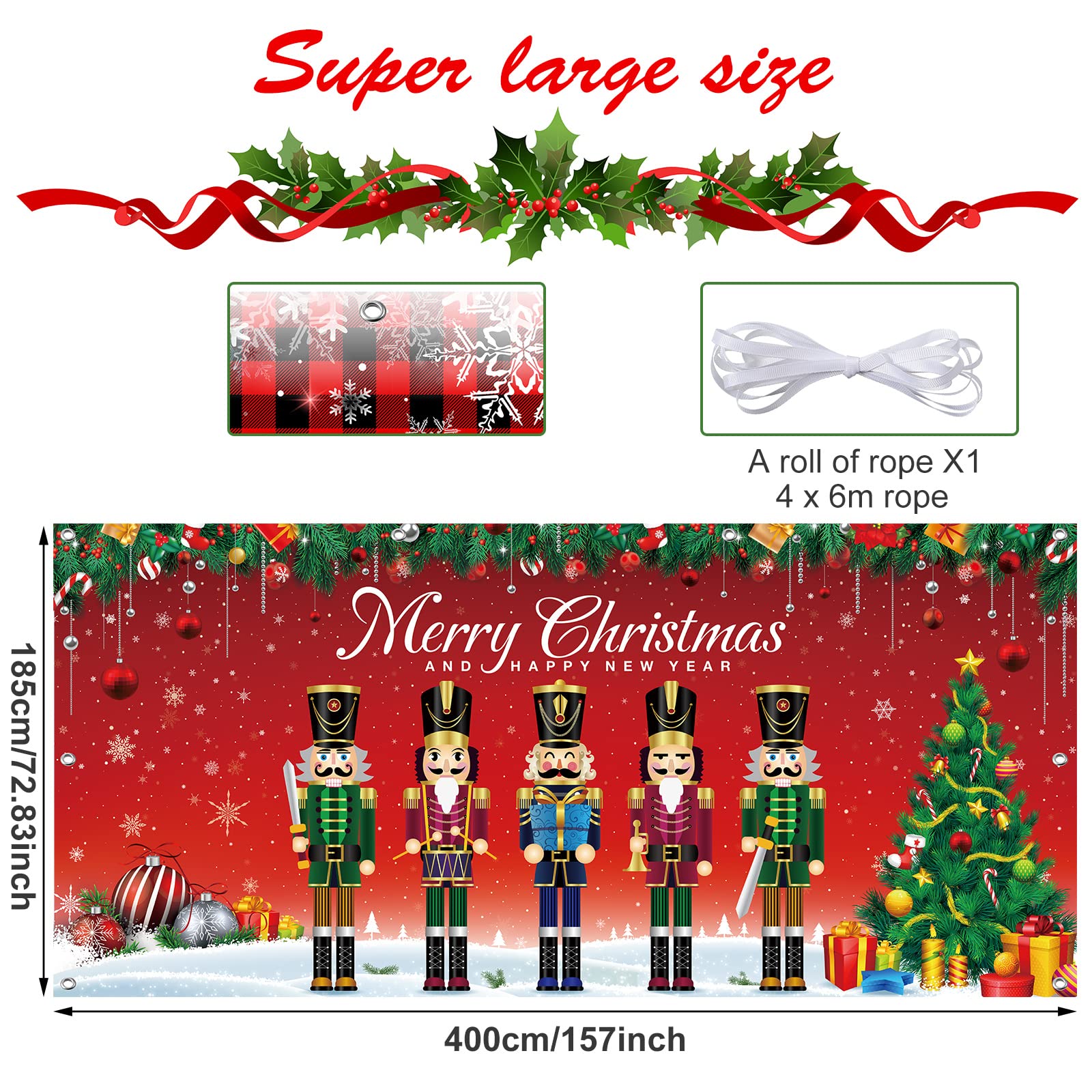 Christmas Nutcracker Garage Door Banner Cover 6 x 13 ft, Extra Large Fabric Soldier Nutcracker Christmas Backdrop Photo Booth Background Yard Sign for Xmas Holiday Winter New Year Eve Party Supplies