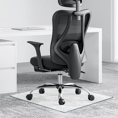 FARUIFETT 45" x 53" Office Chair Mat for Carpet, Heavy Duty Tempered Glass Chair Mats for Hardwood Floors, Computer Desk, Effortless Rolling, Easy Clean, Not Prone to Scratches