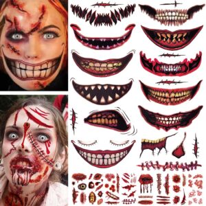 aresvns 12pcs halloween clown horror mouth temporary tattoo stickers face decals prank props for halloween cosplay party decorations