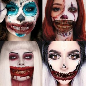 Aresvns 12PCS Halloween Clown Horror Mouth Temporary Tattoo Stickers Face Decals Prank Props for Halloween Cosplay Party Decorations