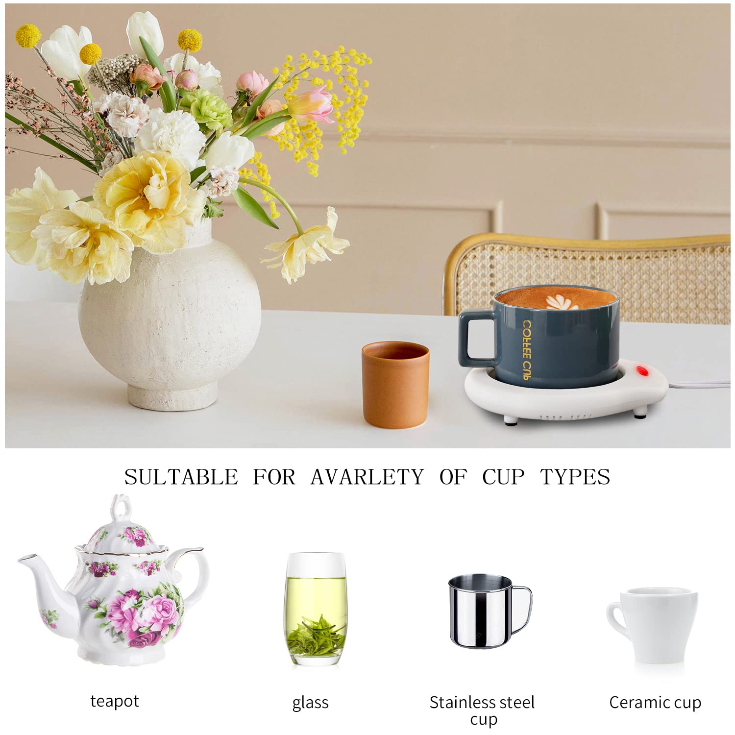 ASAWASA Coffee Mug Warmer, Candle Warmers for Large Jar, Safely Releases Scents Without a Flame, Enjoy Your Warm Coffee Tea and Milk, Gifts for Festival Birthday Men Women Mom Dad.
