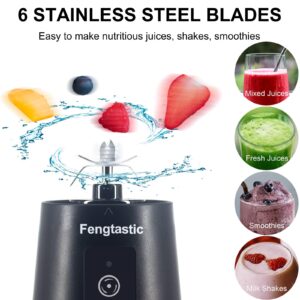 Portable Blender for Shakes and Smoothies, 13.5 Oz Personal Blender USB Rechargeable Small Smoothie Blender (Black)