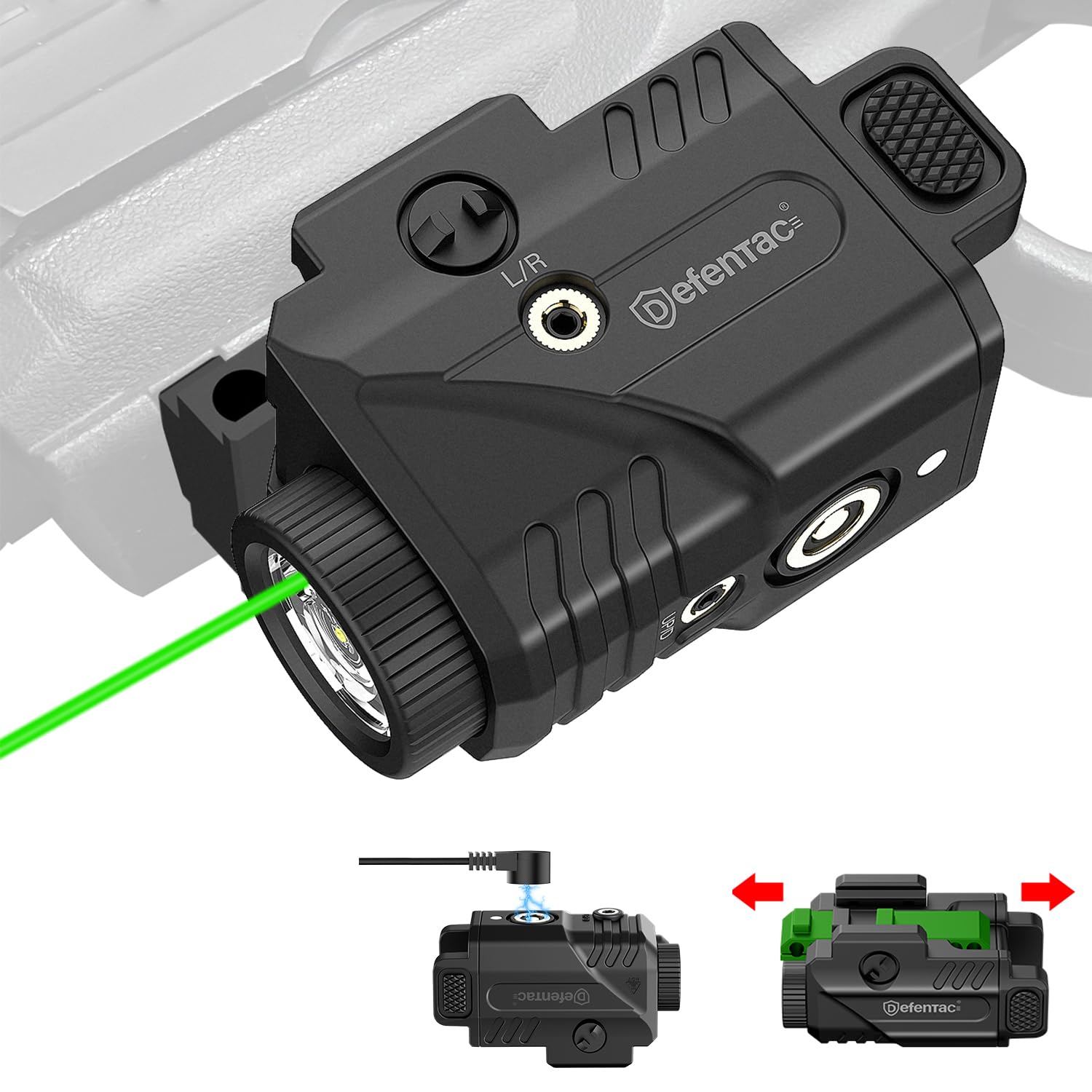 Defentac Pistol Light and Green Laser Sight Combo for Guns, 600lm Tactical Flashlight White LED and Green Beam Combo, Magnetic Charging