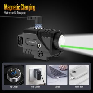 Defentac Pistol Light and Green Laser Sight Combo for Guns, 600lm Tactical Flashlight White LED and Green Beam Combo, Magnetic Charging