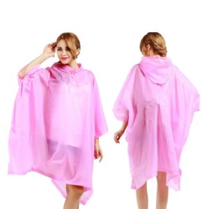 saybearl rain ponchos for adults women reusable pink raincoat with drawstring hood men waterproof eva rain coats family pack for travel theme park camping emergency must haves (2 pack) (pink pink)