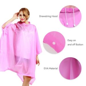 Saybearl Rain Ponchos for Adults Women Reusable Pink Raincoat with Drawstring Hood Men Waterproof EVA Rain Coats Family Pack for Travel Theme Park Camping Emergency Must Haves (2 Pack) (Pink Pink)