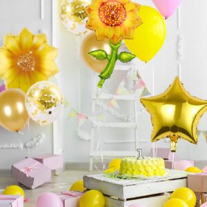 BIEUFBJI Sunflower Birthday Balloons Aluminum Foil Sunflower Shaped Mylar Balloons for Sunflower Theme Party Wedding Baby Shower Decor (8Pcs)