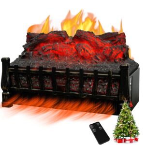 electric fireplace logs heater, fireplace insert with realistic fake fire, 4 flame brightness, remote control, 8h timer, overheat protection, ember bed heater for living room, christmas decor, 1500w