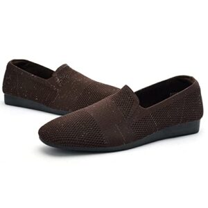 ZZS Women's Slip On Walking Shoes Mesh Loafers Tennis Casual Flat Knit Comfort Work Athletic Sneakers Dark Brown