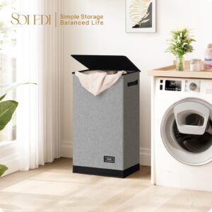 SOLEDI Laundry Hamper with Lid 100L Large & Tall Collapsible Laundry Basket, Clothes Hamper with Bag Removable Easy to Carry, Dirty Hampers for Bedroom, Bathroom, Dorm, College, Grey