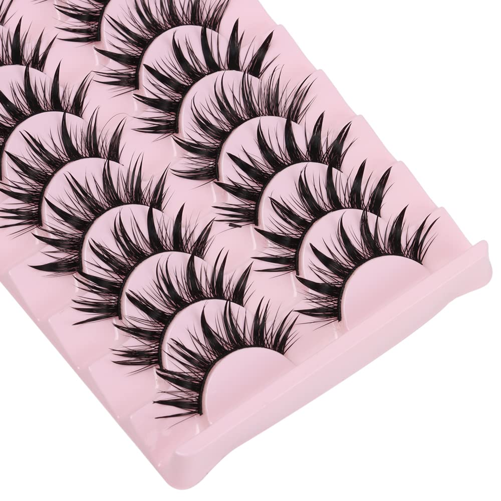 DSLONG 10 Pairs Manga Lashes Wet Look Lashes Effect Cat Eye Lashes Extension Fluffy Spiky Mink Lashes Japanese Cosplay Styles Anime Fake Eyelashes Reusable