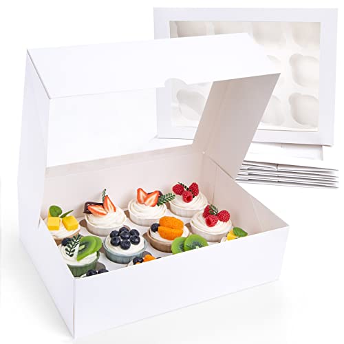 VGOODALL 6PCS White Cupcake Container, 12 Count with Window Boxes Holding 72 Pastry Box for Birthday Holiday Party Bakery Supplies 13.2"x9.8"x4"