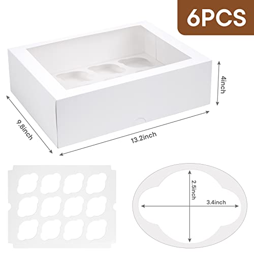 VGOODALL 6PCS White Cupcake Container, 12 Count with Window Boxes Holding 72 Pastry Box for Birthday Holiday Party Bakery Supplies 13.2"x9.8"x4"