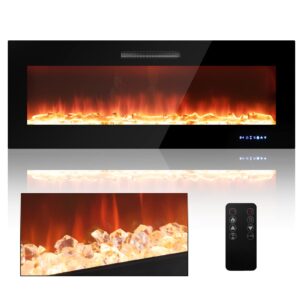 tangkula 50 inches electric fireplace insert, reccessed and wall mounted 5,000 btu electric fire place,with 2 heat settings, 0.5-12h timer, dual control, 9 flame colors & 5 flame brightness