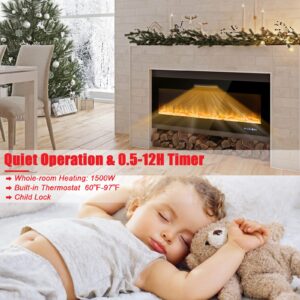 Tangkula 50 Inches Electric Fireplace Insert, Reccessed and Wall Mounted 5,000 BTU Electric Fire Place,with 2 Heat Settings, 0.5-12H Timer, Dual Control, 9 Flame Colors & 5 Flame Brightness