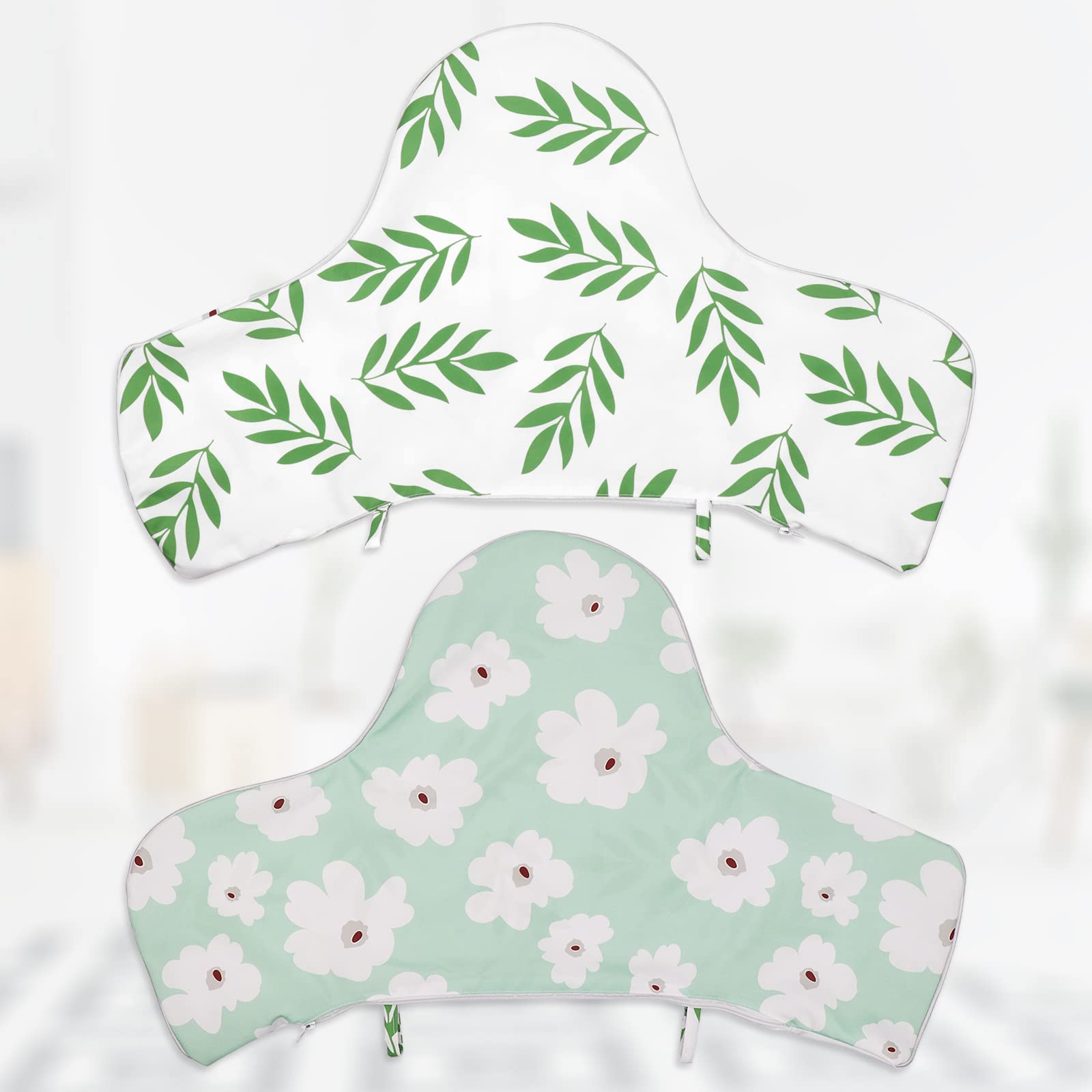 High Chair Cushion, Type High Chair Cover Pad, Highchair Cushion for IKEA Antilop Highchair, Exquisite Edge Banding, Built-in Inflatable Cushion,Baby Sitting More Comfortable (Green Leaves Pattern)