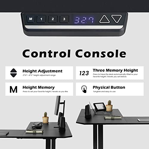 OUTFINE L Shaped Triple Motor Height Adjustable Standing Desk Electric Triple Motor Home Office Stand Up Computer Workstation