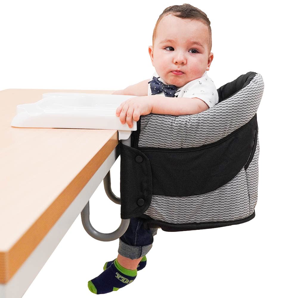 zeepops Hook On Table High Chair with Tray for Babies and Toddlers, Clip On Table Chair Portable, Fold-Flat Compact for Home, Dining Out and Travel (Mountains)