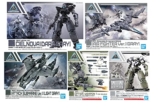 1/144, 30 Minute Missions, bEXM-14T Cielnova Dark Gray, Air Fighter Ver. Gray and Attack Submarine Ver. Light Gray, Option Weapon 1, Option Armor for Commander White, and MYD Curved Tweezers