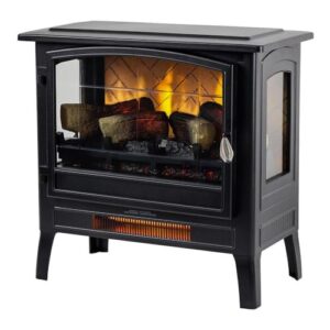 country living infrared freestanding electric fireplace stove heater in black | provides supplemental zone heat with remote, multiple flame colors, metal design with faux wooden logs