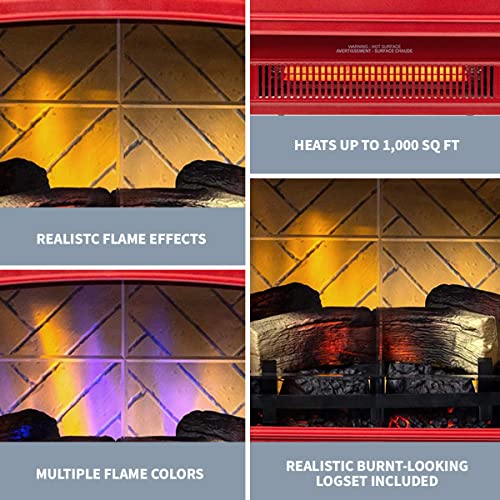 Country Living Infrared Freestanding Electric Fireplace Stove Heater in Deep Red | Provides Supplemental Zone Heat with Remote, Multiple Flame Colors, Metal Design with Faux Wooden Logs