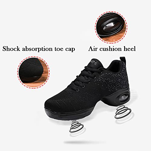 Women's Jazz Shoes Lace-up Sneakers - Breathable Air Cushion Lady Split Sole Athletic Walking Dance Shoes Platform (Adult) Grey Fuschia 37