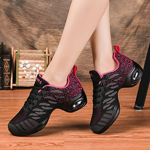 Women's Jazz Shoes Lace-up Sneakers - Breathable Air Cushion Lady Split Sole Athletic Walking Dance Shoes Platform (Adult) Grey Fuschia 37