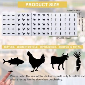 OLYCRAFT 2400pcs 4 Styles Black Meal Stickers 0.4 inch Food Choice Sticker Place Card Stickers Carrot/Chicken/Cow/Fish Wedding Meal Indicator Stickers Meal Stickers for Place Cards Party Supplies