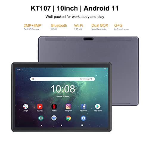 10 Inch Android Tablet pc, Android Tablet, 4 RAM 64GB ROM 128GB Expand, IPS HD,2.5D G+G Touch Screen,Google Certificated Wi-Fi Tablets,Dual Camera, Black-(with Leather case)…